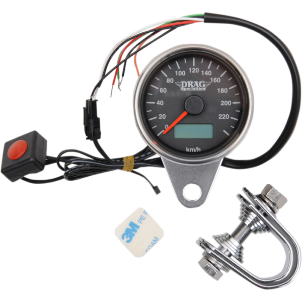 (image for) Drag Specialties Mini Electronic Speedometer 2.37" Polished/Black