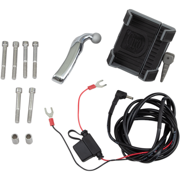 (image for) Smartphone Holder with Charger - Chrome Brake/Clutch Perch Mount