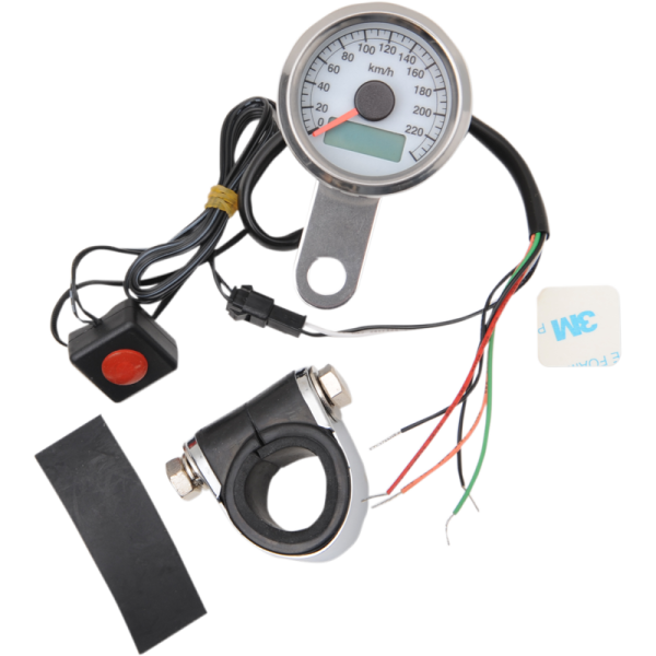 (image for) Drag Specialties Mini Electronic Speedometer 1.87" Polished/White