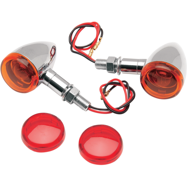 (image for) Drag Specialties Chrome Mini Deuce Marker Light with Amber/Red Lenses (Stud Mount)