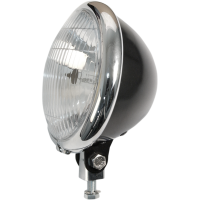 (image for) 5 3/4" Bates-Style Headlight, Black w/ Chrome Bezel