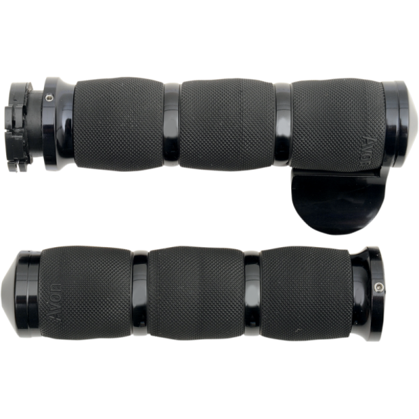(image for) AVON GRIPS Air Cushioned Grips - Touring - Black Anodized w/ Throttle Boss