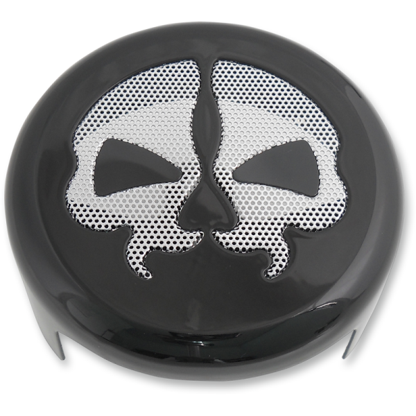 (image for) Drag Specialties Round Horn Cover W/ Chrome Split Skull
