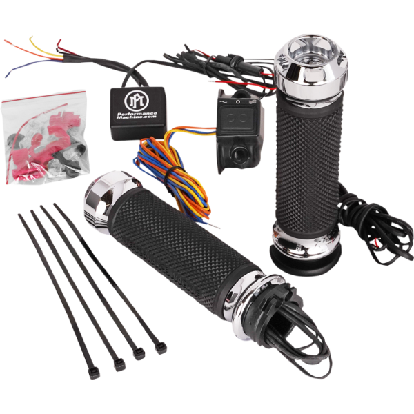 (image for) Performance Machine Heated Apex Grips Chrome (Cable)