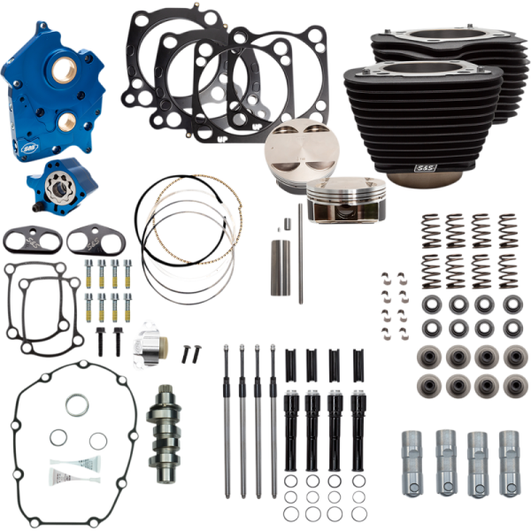(image for) S&S CYCLE S&S 124" Power Package - Non-Highlighted Fins, Chain Drive, Black Tubes