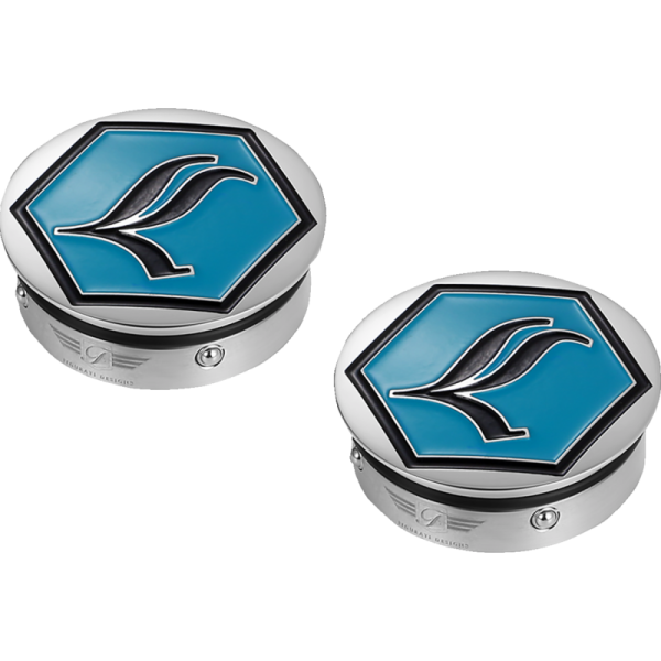 (image for) FIGURATI DESIGNS Swingarm Pivot Cover - Mirror polished w/ Legends Suspensions logo