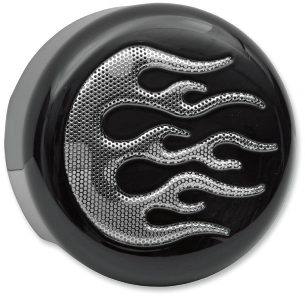 (image for) Drag Specialties Round Horn Cover W/ Chrome Flame