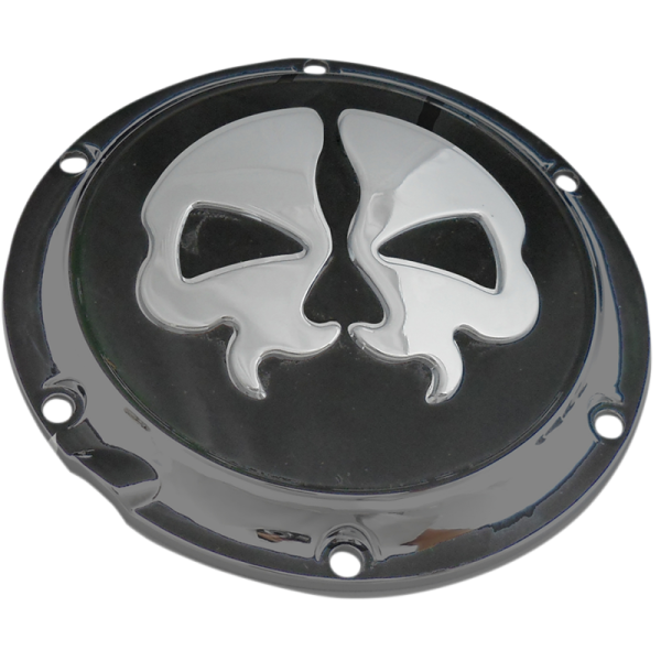 (image for) Drag Specialties Split Skull Derby Cover, Black w/ Chrome Skull