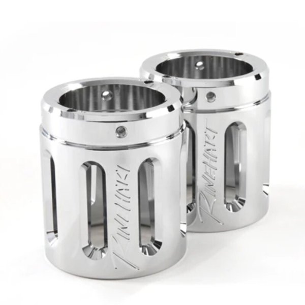 (image for) Rinehart Racing Slip-On Mufflers - 4.5" MotoPro45 chrome w/ Merge chrome end caps (pr.)