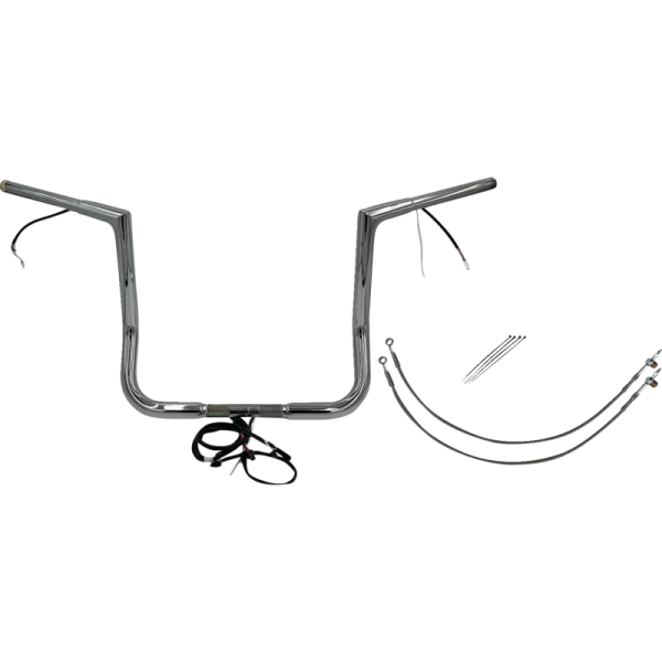 (image for) Pre-Wired EZ Install 1 1/4" Flat Top Handlebar Chrome 14" Rise