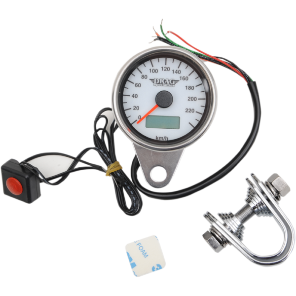 (image for) Drag Specialties Mini Electronic Speedometer 2.37" Polished/White