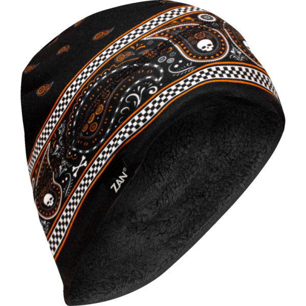 (image for) Zan Headgear SportFlex High Pile Fleece Helmet Liner - Black and orange classic bandana