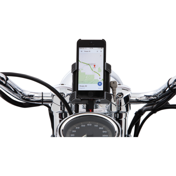 (image for) CIRO LLC Smartphone Holder with Charger - Chrome Handlebar Mount (7/8"-1")