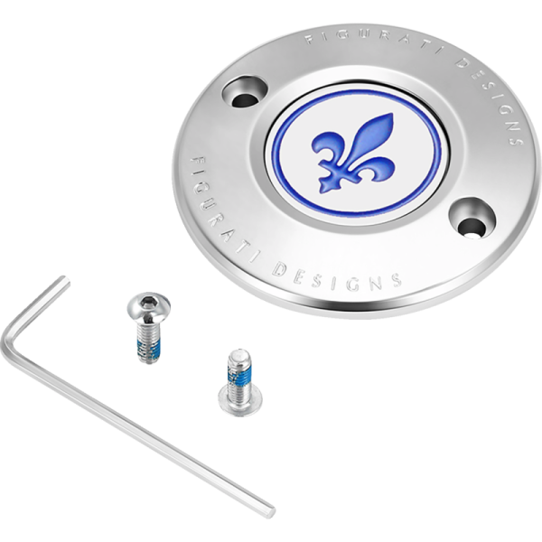 (image for) FIGURATI DESIGNS Timing Cover Mirror polished w/ blue fleur-de-lis