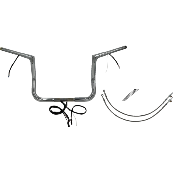 (image for) Pre-Wired EZ Install 1 1/4" Flat Top Handlebar Chrome 12" Rise