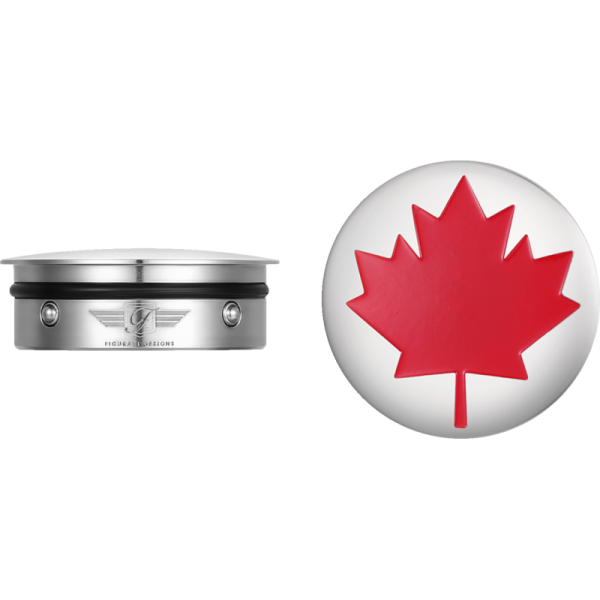 (image for) FIGURATI DESIGNS Swingarm Pivot Cover - Mirror polished w/ red maple leaf