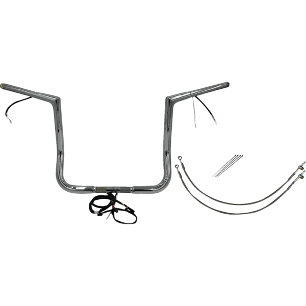 (image for) Pre-Wired EZ Install 1 1/4" Flat Top Handlebar Chrome 14" Rise