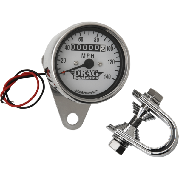 (image for) Drag Specialties Mini Mechanical Speedometer Chrome 2:1 White