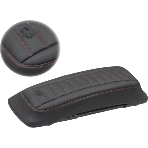 (image for) Mustang Saddlebag Lid Cover - Deluxe Black w/ American Beauty Red Stitching