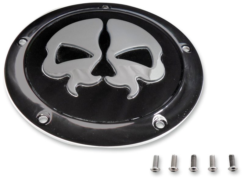 (image for) Drag Specialties Split Skull Derby Cover, Black w/ Chrome Skull