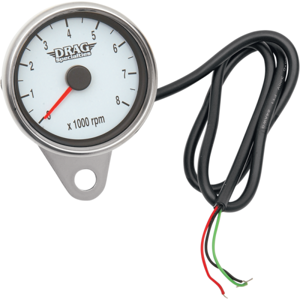 (image for) Drag Specialties Polished Mini Tachometer White Face