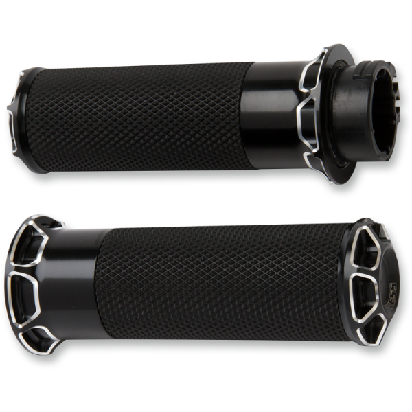 (image for) Arlen Ness Fusion Beveled Grips - Black Anodized - 99-17 Twin Cam