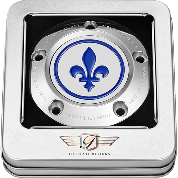 (image for) FIGURATI DESIGNS Timing Cover Mirror polished w/ blue fleur-de-lis