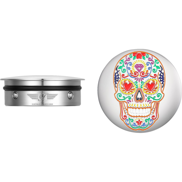 (image for) FIGURATI DESIGNS Swingarm Pivot Cover - Mirror polished w/ sugar skull