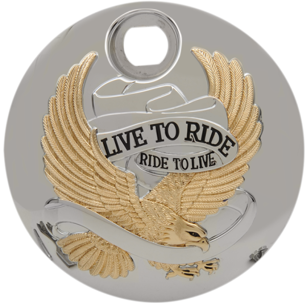 (image for) Drag Specialties Live To Ride Fuel Door Chrome w/ Gold