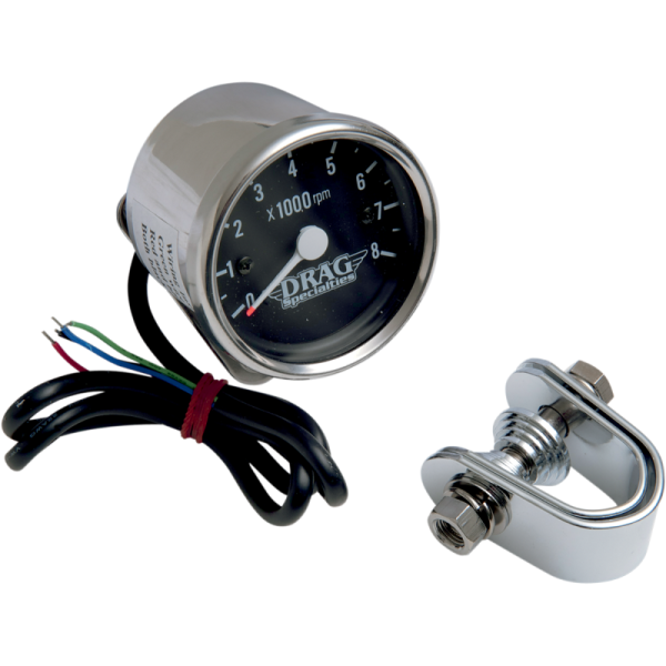 (image for) Drag Specialties Chrome Housing Mini Tachometer Black Face
