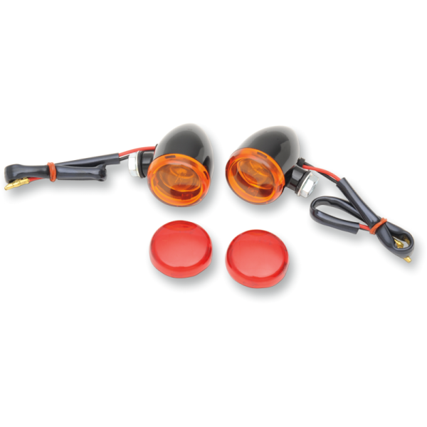 (image for) Drag Specialties Gloss Black Mini Deuce Marker Light with Amber/Red Lenses (Bolt Mount)