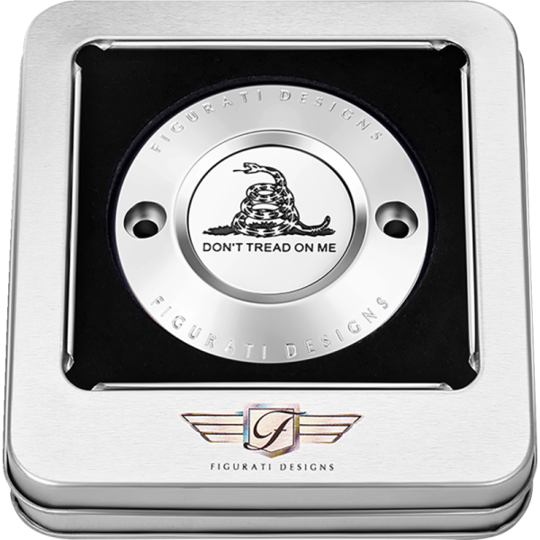 (image for) FIGURATI DESIGNS Timing Cover Mirror polished w/ black Don’t Tread on Me