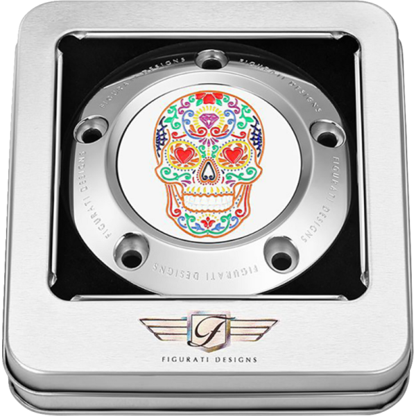(image for) FIGURATI DESIGNS Timing Cover Mirror polished w/ sugar skull
