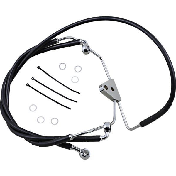 (image for) Drag Specialties Black Vinyl-Coated Stainless Steel Front Brake Line Kit, +6" Ext