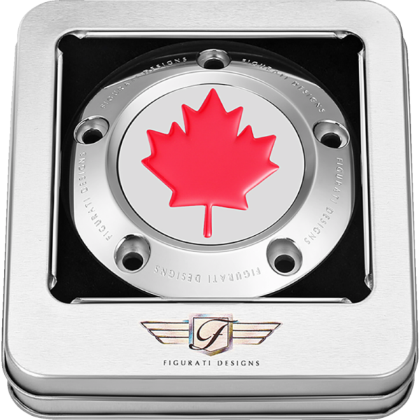 (image for) FIGURATI DESIGNS Timing Cover Mirror polished w/ red maple leaf