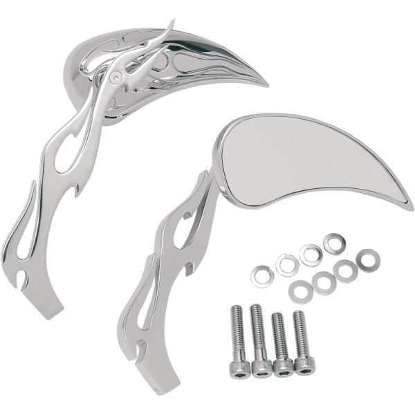 Drag Specialties Flame Teardrop Mirrors with Sculptured Stems