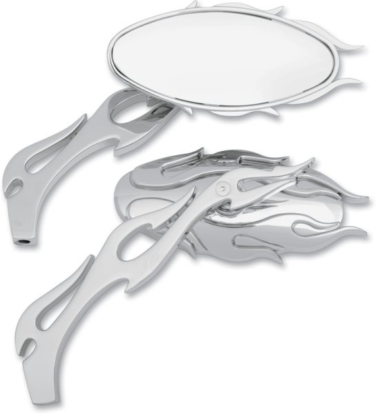(image for) Drag Specialties Flame Oval Mirror, Chrome