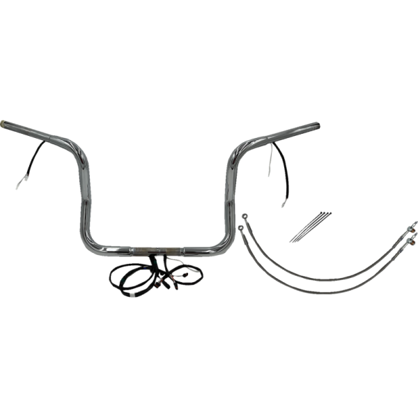 (image for) FAT BAGGERS INC Pre-Wired EZ Install 1 1/4" Round Top Handlebar Chrome 12" Rise