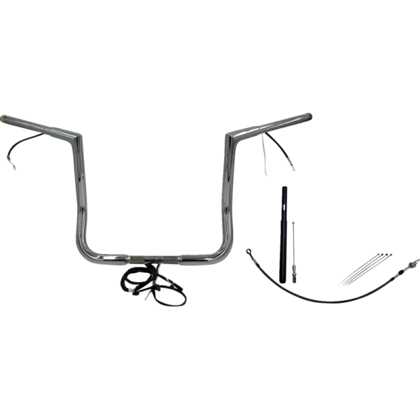 (image for) Pre-Wired EZ Install 1 1/4" Flat Top Handlebar Chrome 14" Rise