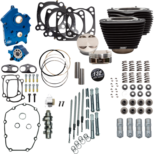 (image for) S&S CYCLE 132" Power Package - Wrinkle Black w/ Non-Highlighted Fins, Chain Drive Cam