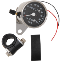 (image for) Mini Mechanical Speedometer Chrome 2:1 Black w/ Tripmeter