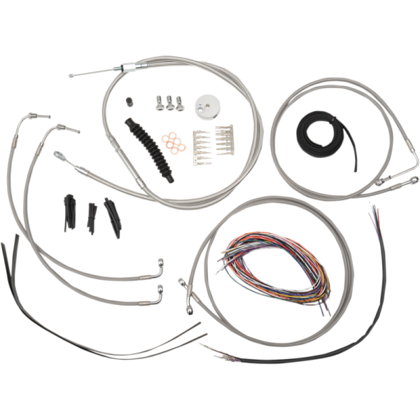 (image for) LA Choppers Complete Cable Kit with Wiring, Stainless Braided, 12"-14" Handlebars
