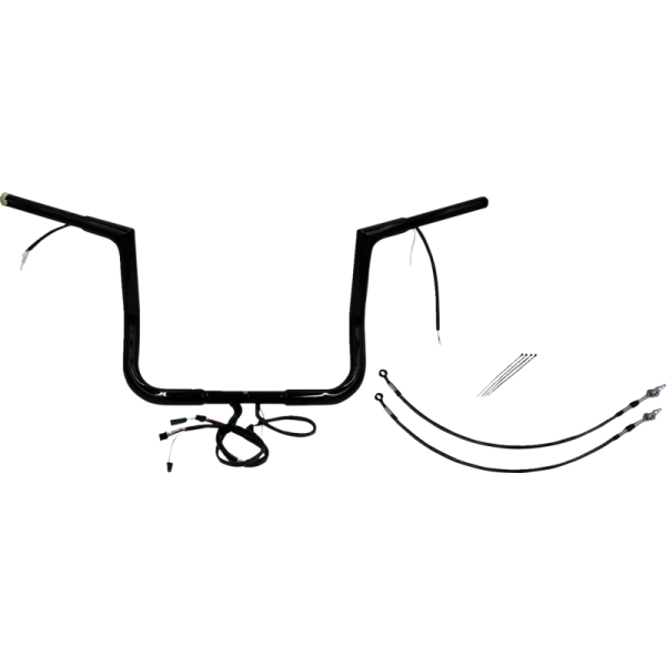 (image for) Pre-Wired EZ Install 1 1/4" Flat Top Handlebar Gloss Black 12" Rise