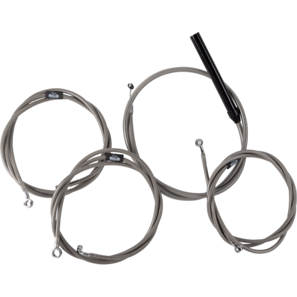 (image for) LA Choppers Complete Cable Kit with Wiring, Stainless Braided, 12"-14" Handlebars