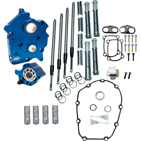 (image for) S&S CYCLE S&S Chain Drive Cam Chest Kit Without Cams, w/ Chrome Pushrod Tubes