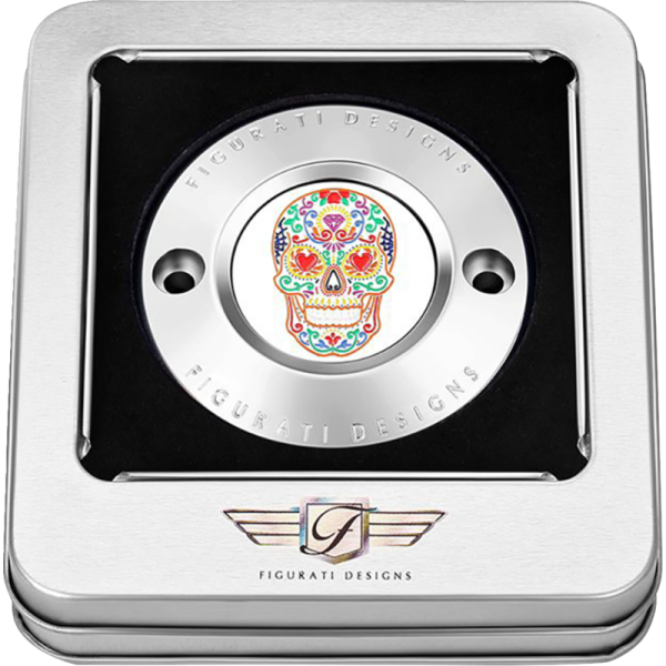 (image for) FIGURATI DESIGNS Timing Cover Mirror polished w/ sugar skull