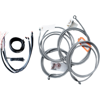(image for) LA Choppers Complete Cable Kit with Wiring, Stainless Braided, 12"-14" Handlebars