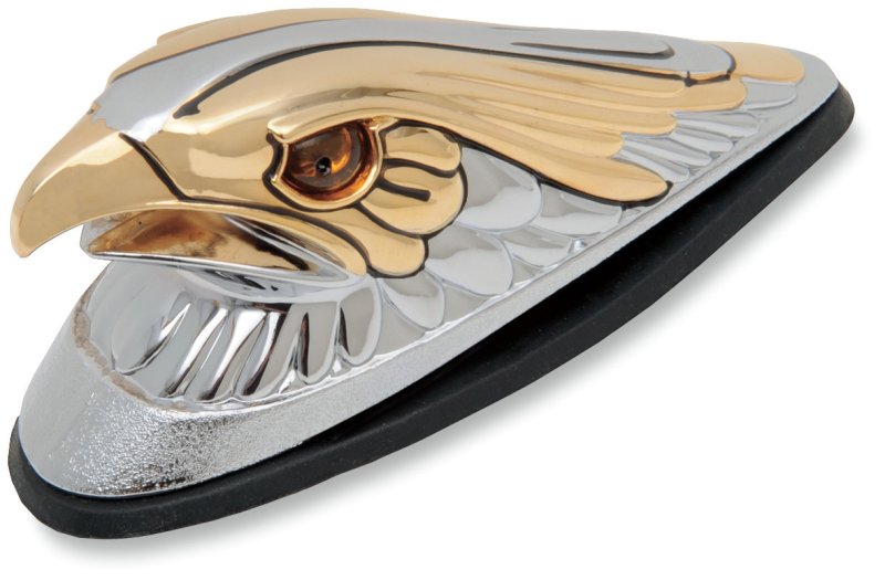 (image for) Drag Specialties Large Chrome/Gold Eagle Head w/ Lights (Amber Eyes)