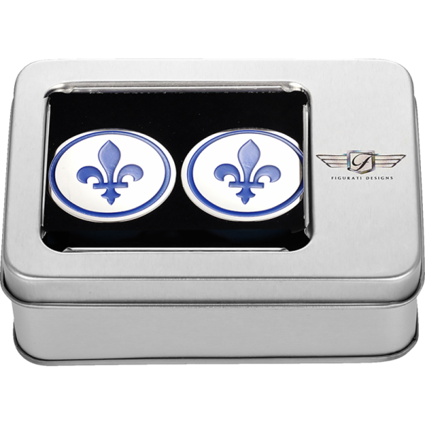 (image for) FIGURATI DESIGNS Swingarm Pivot Cover - Mirror polished w/ blue fleur-de-lis