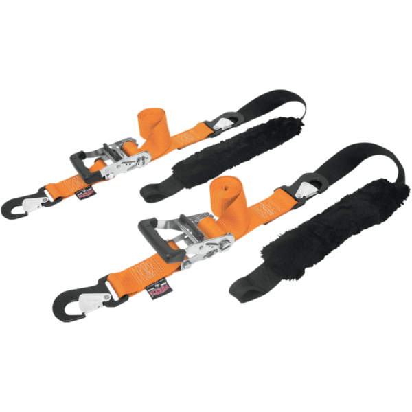 (image for) Powertye Mfg. Ratchet w/ two snap-hook ends and sewn-in sheepskin Soft-Tye, orange